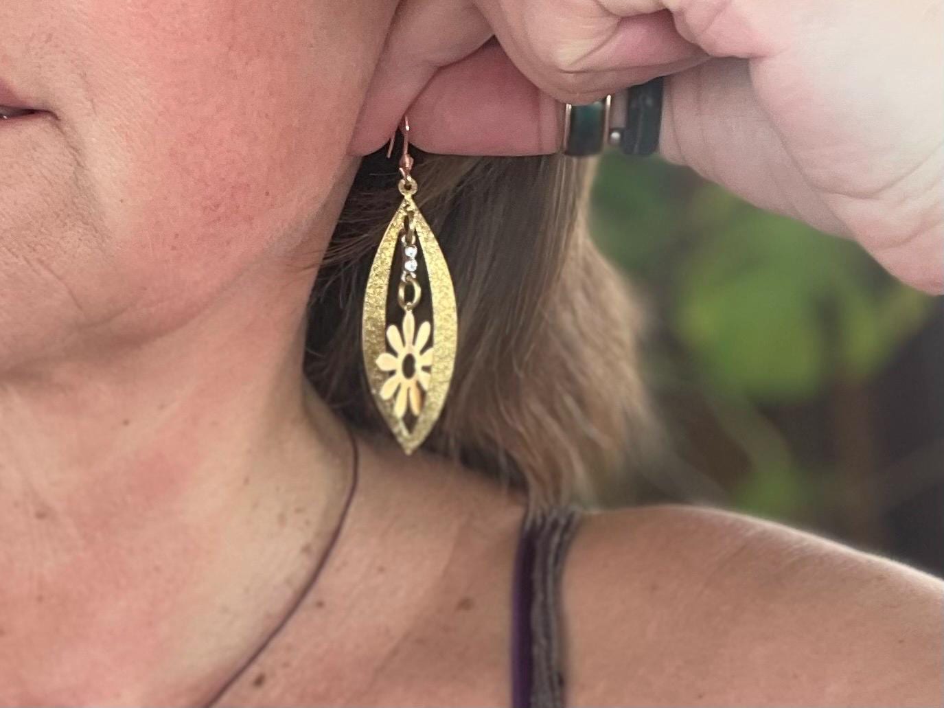 Gold tone festive earrings, Christmas jewellery, ethical jewellery, Christmas earrings, romantic gifts, sparkly earrings.