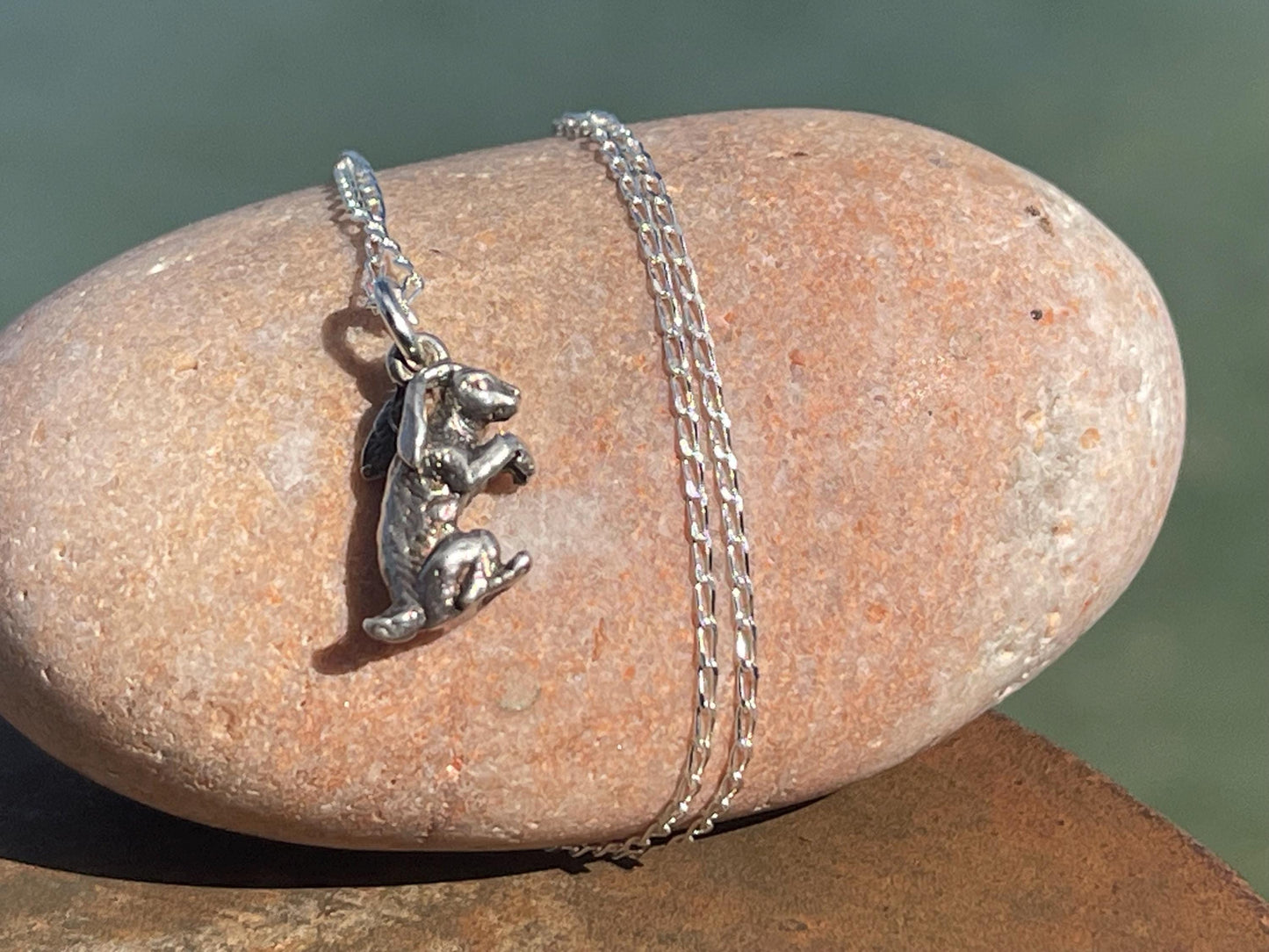 Recycled sterling silver rabbit necklace. Unique jewellery, eco friendly necklace, rabbit jewellery, rabbit pendant. Rabbit jewellery.