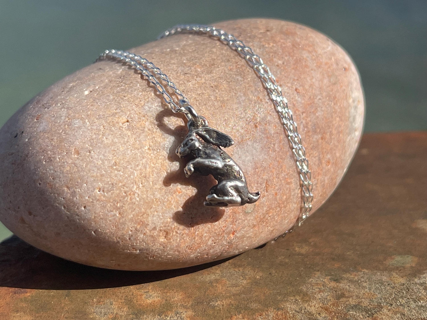 Recycled sterling silver rabbit necklace. Unique jewellery, eco friendly necklace, rabbit jewellery, rabbit pendant. Rabbit jewellery.