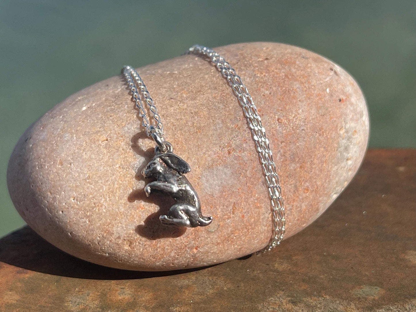 Recycled sterling silver rabbit necklace. Unique jewellery, eco friendly necklace, rabbit jewellery, rabbit pendant. Rabbit jewellery.