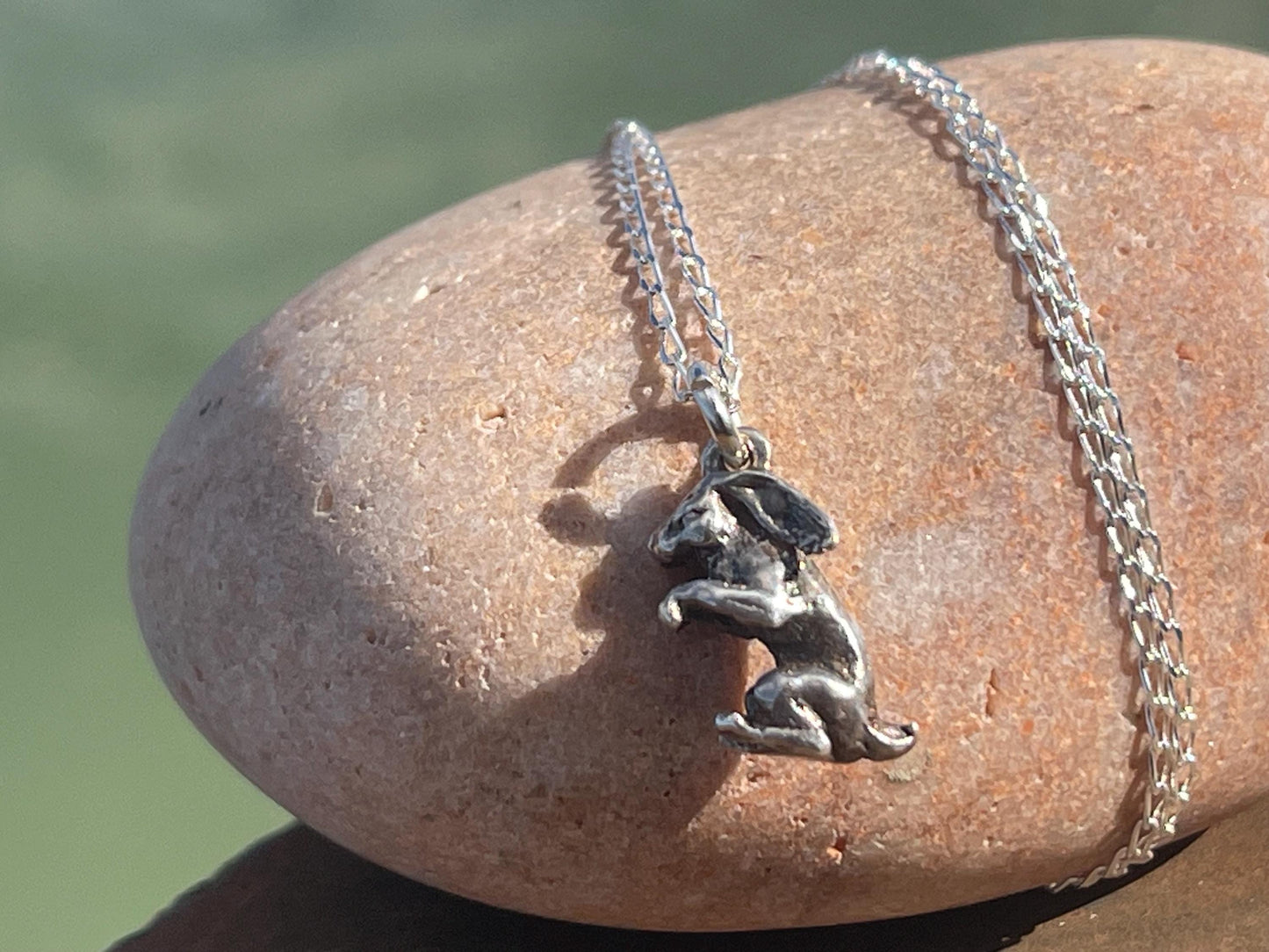 Recycled sterling silver rabbit necklace. Unique jewellery, eco friendly necklace, rabbit jewellery, rabbit pendant. Rabbit jewellery.
