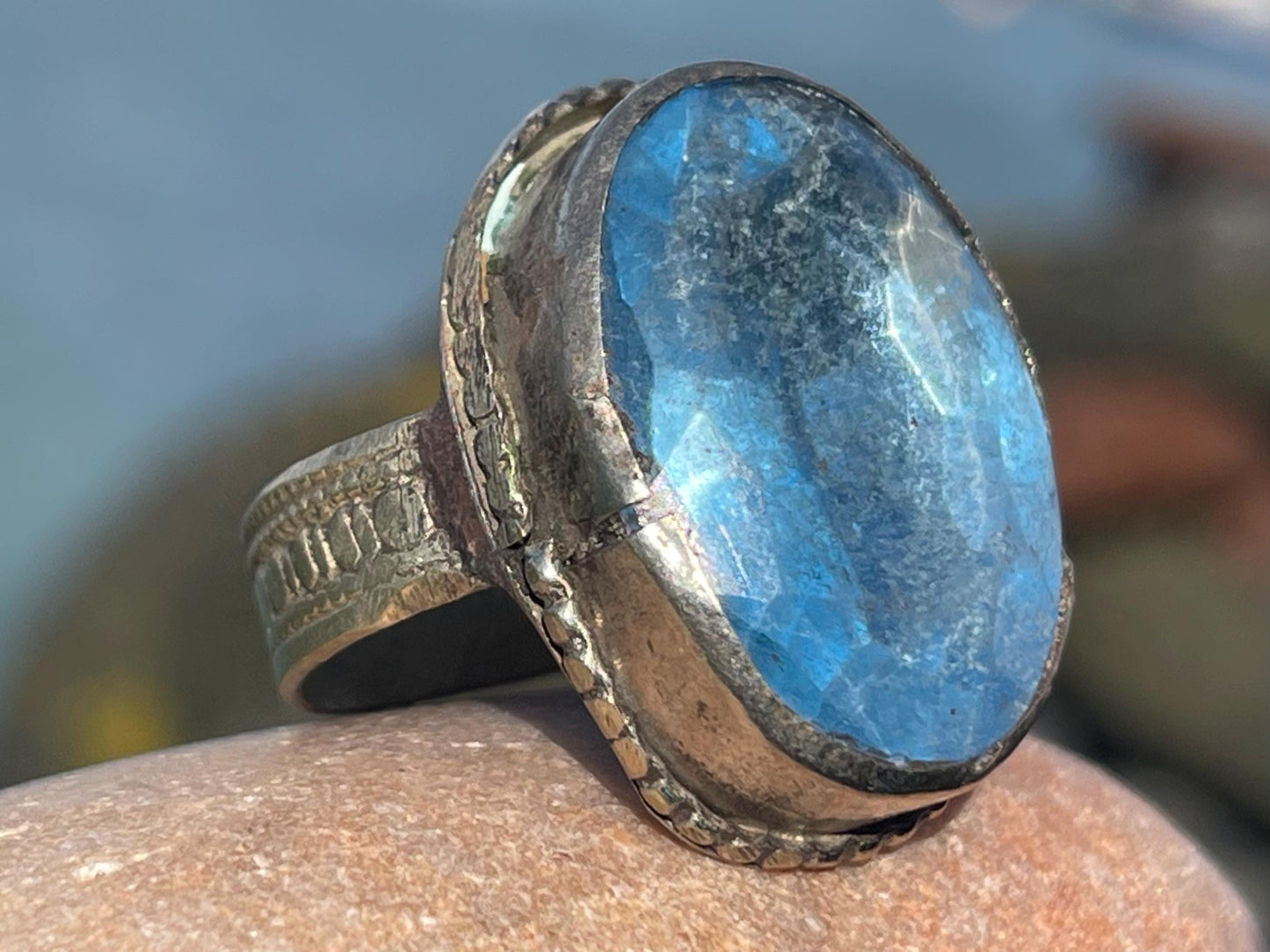 Fabulous vintage ring, large blue ring, boho vintage jewellery, ethical jewellery, gypsy ring. Gypsy jewellery, statement jewellery