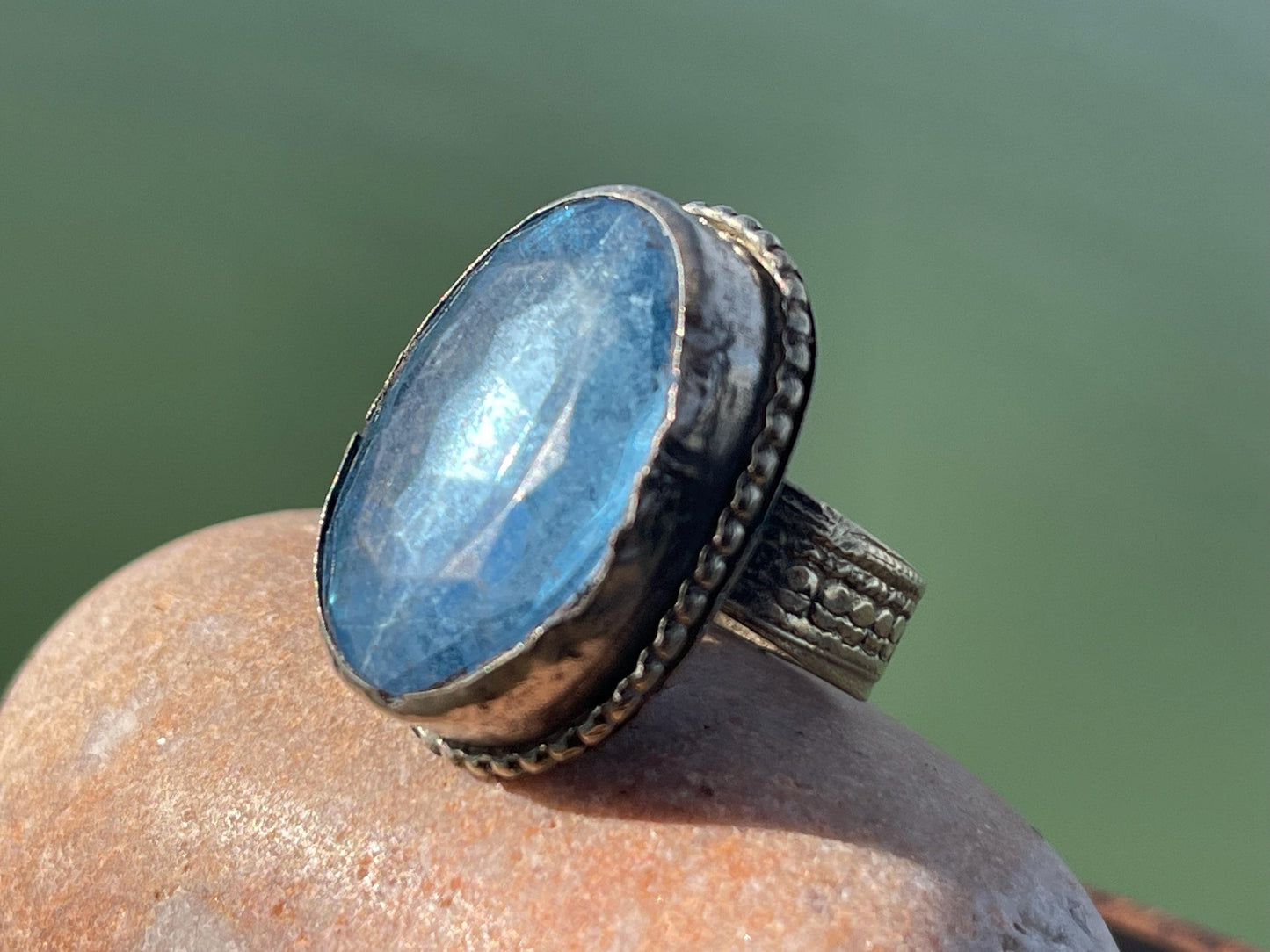 Fabulous vintage ring, large blue ring, boho vintage jewellery, ethical jewellery, gypsy ring. Gypsy jewellery, statement jewellery