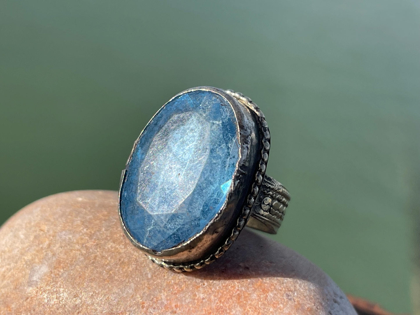 Fabulous vintage ring, large blue ring, boho vintage jewellery, ethical jewellery, gypsy ring. Gypsy jewellery, statement jewellery