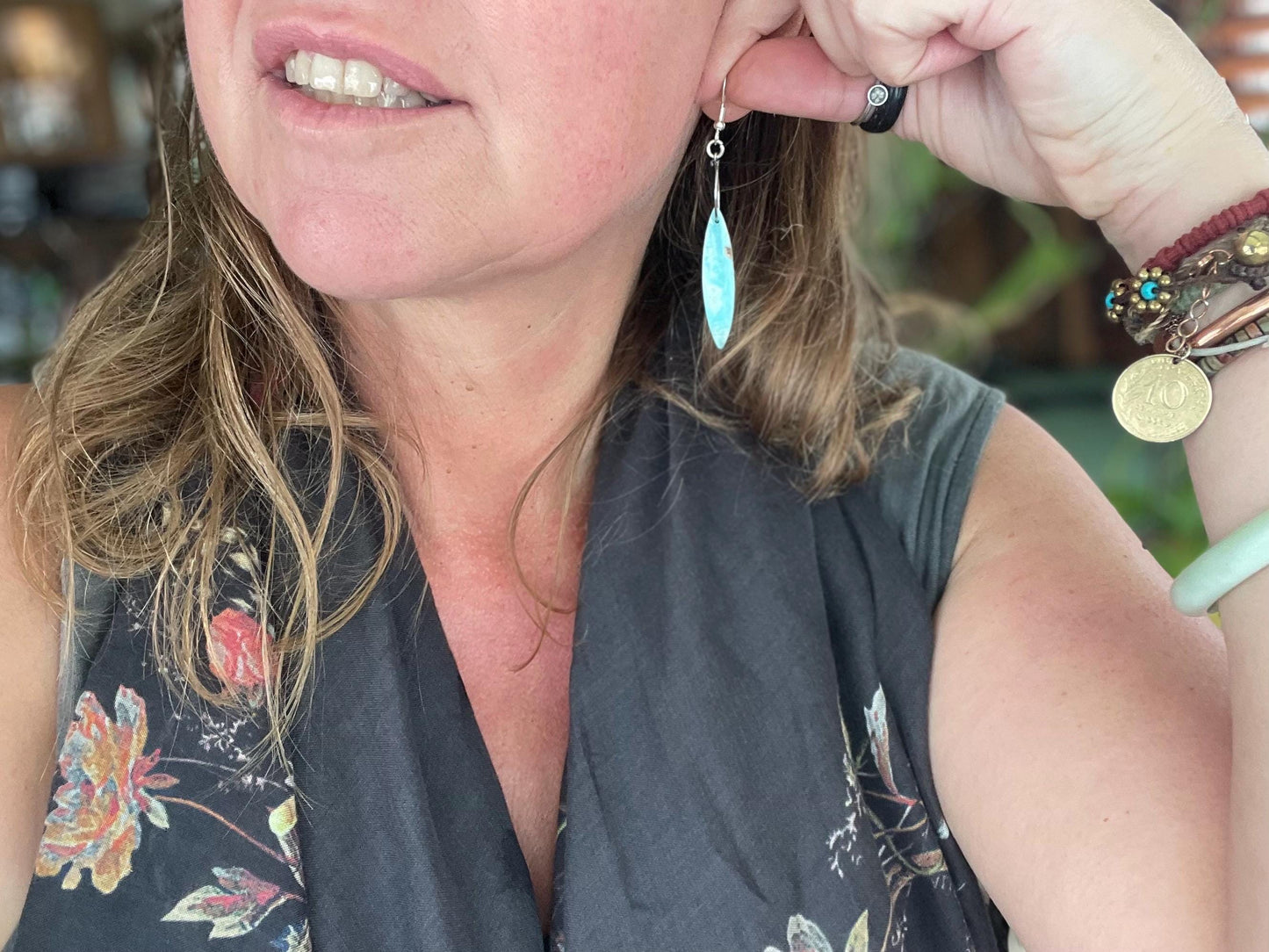 Hemimorphite Marquise gemstone earrings on sterling silver. Ethical jewellery, blue gemstone earrings. Stunning unique jewellery. Unique.