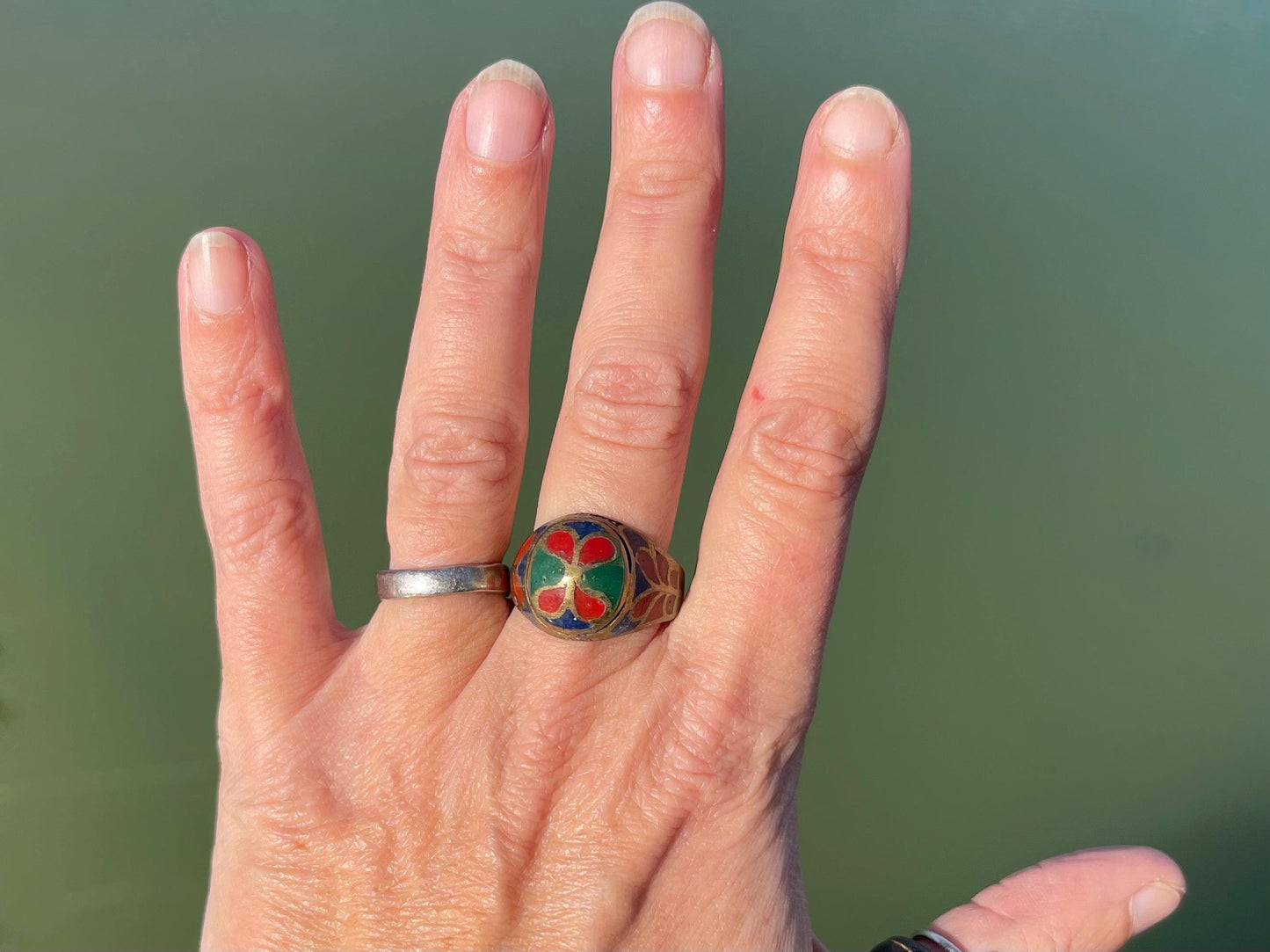 Fabulous festive red and green ring, boho vintage jewellery, ethical jewellery, gypsy ring. Gypsy jewellery. Christmas ring.