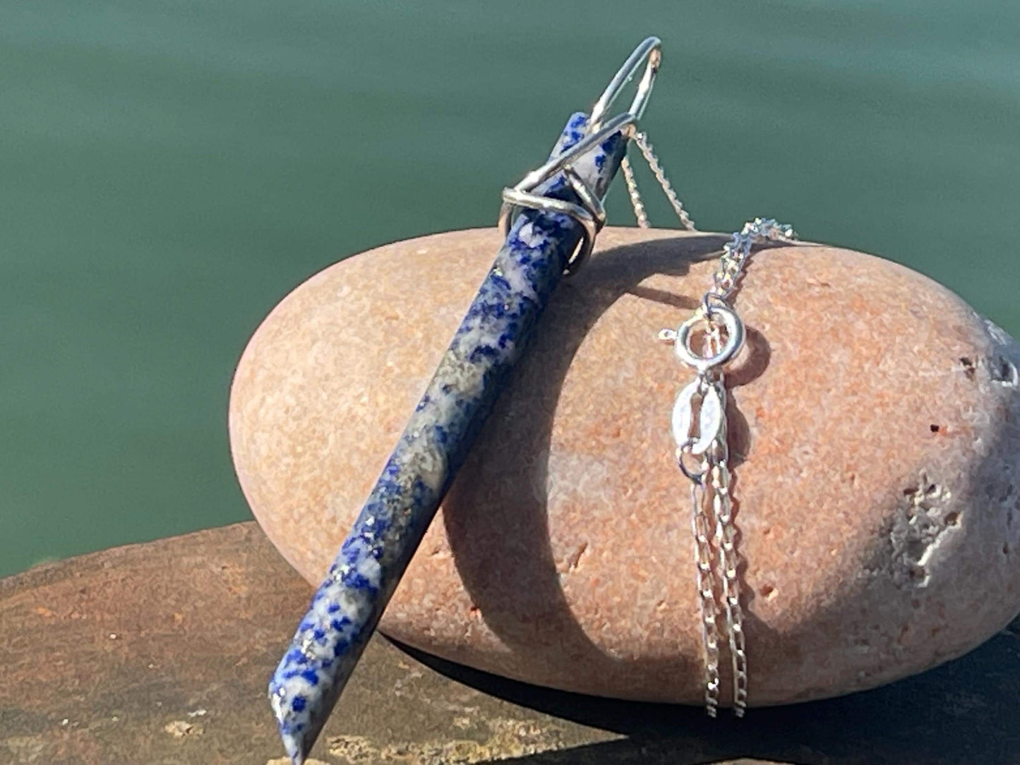 Handmade lapis lazuli necklace, Lapis Pendant Crystal Point, Chakra Reiki Healing Necklace. Romantic gift for her. Unusual lapis jewellery.