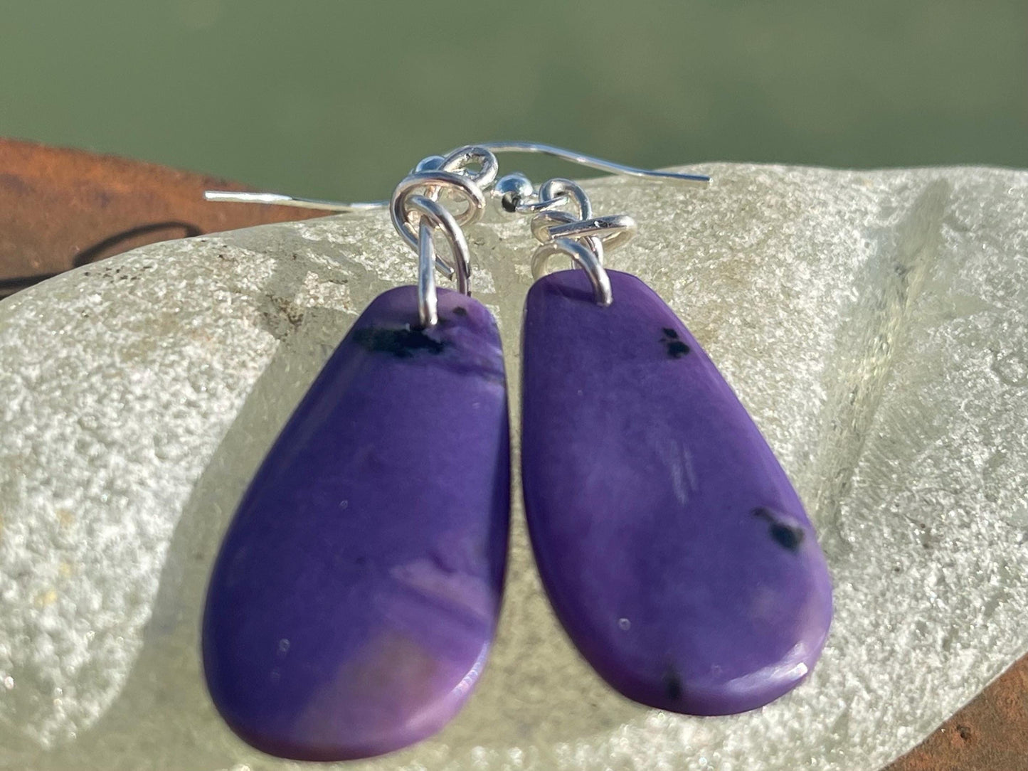 Charoite earrings on recycled sterling silver. Charoite jewellery, gift for her, unusual necklace, purple gemstone, unique jewellery