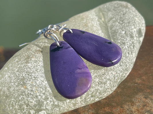 Charoite earrings on recycled sterling silver. Charoite jewellery, gift for her, unusual necklace, purple gemstone, unique jewellery