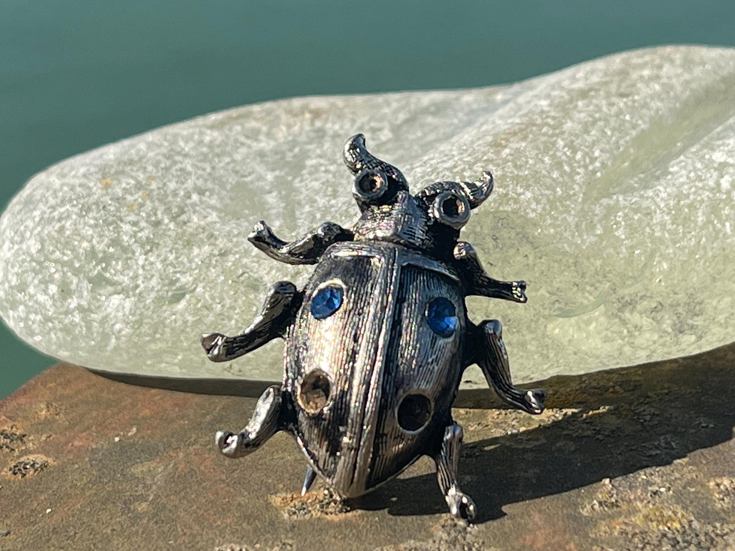 Beetle brooch, vintage brooch, vintage jewellery, retro jewellery, eco friendly gift for her, ethical jewellery, beetle pin. Insect brooch.