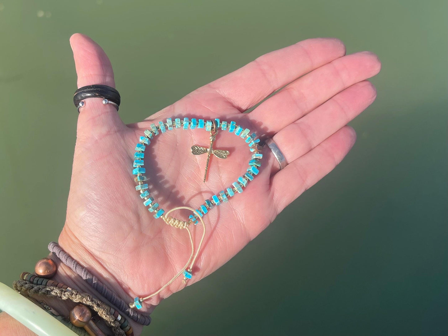 Adjustable gold and blue jasper gemstone bracelet, handmade gift for him or her. Ethical jewellery, handmade unique jewellery.