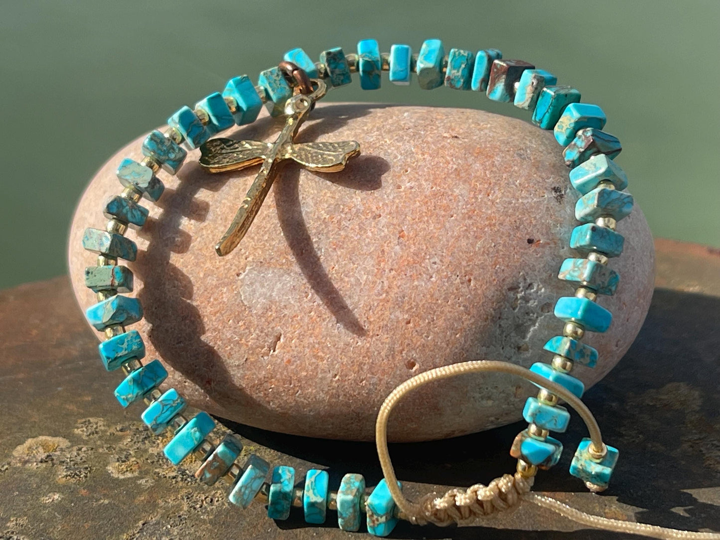 Adjustable gold and blue jasper gemstone bracelet, handmade gift for him or her. Ethical jewellery, handmade unique jewellery.
