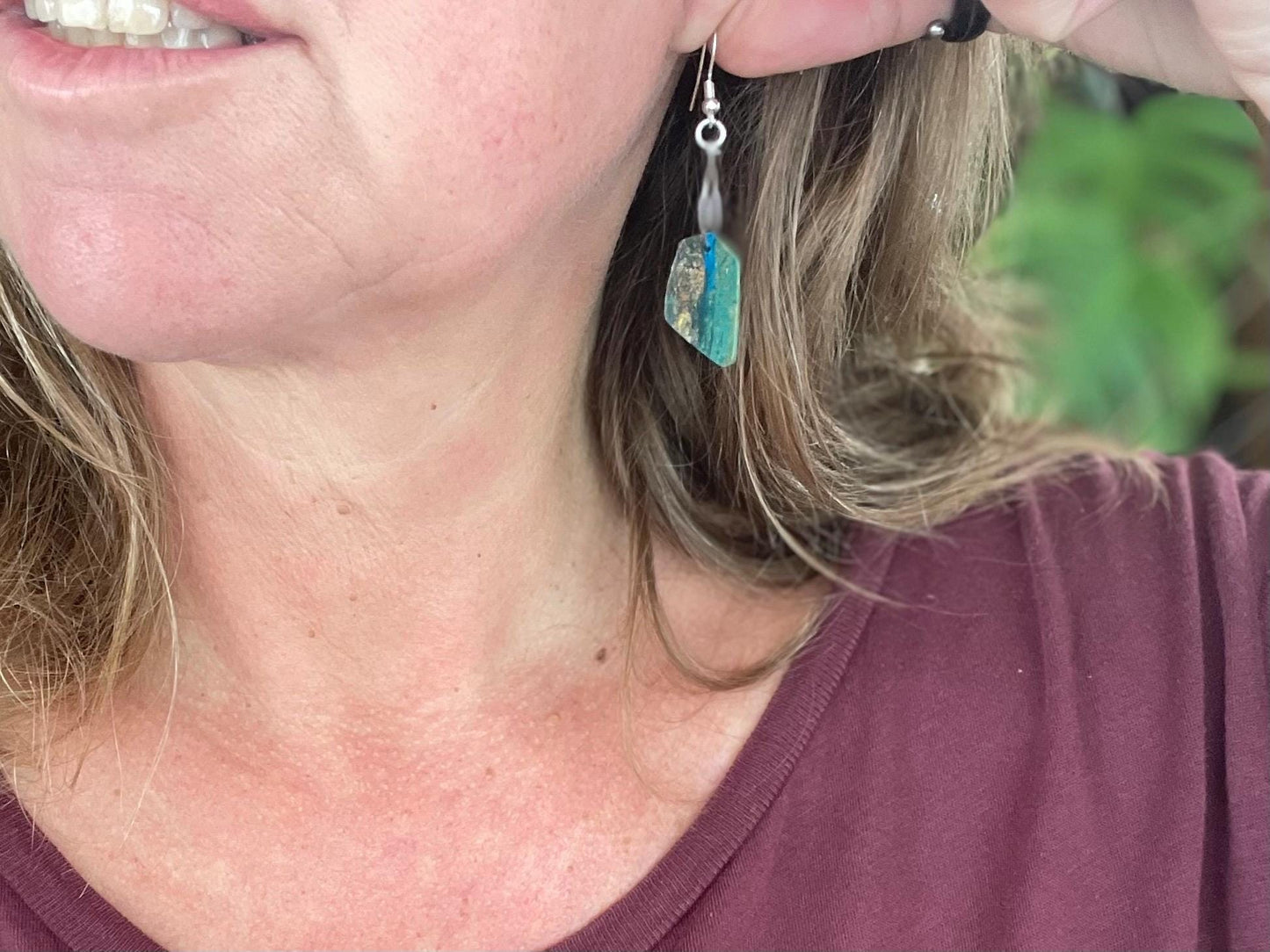 Blue opal nugget earrings on recycled sterling silver. Handmade unusual earrings. Boho earrings. Uniqie jewellery.