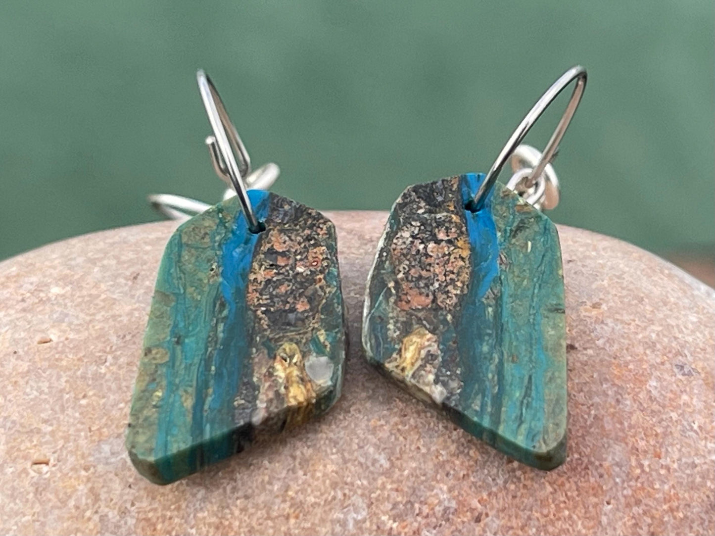 Blue opal nugget earrings on recycled sterling silver. Handmade unusual earrings. Boho earrings. Uniqie jewellery.