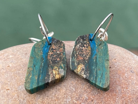 Blue opal nugget earrings on recycled sterling silver. Handmade unusual earrings. Boho earrings. Uniqie jewellery.
