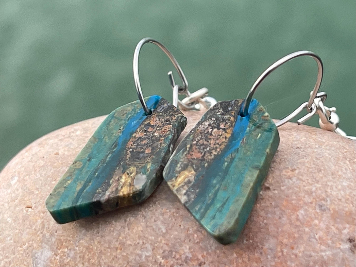 Blue opal nugget earrings on recycled sterling silver. Handmade unusual earrings. Boho earrings. Uniqie jewellery.