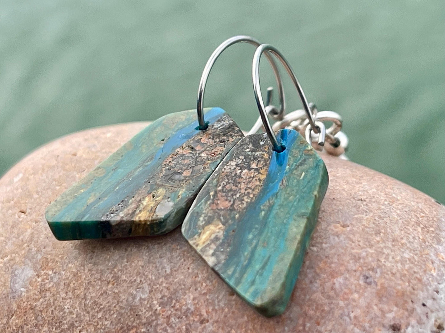Blue opal nugget earrings on recycled sterling silver. Handmade unusual earrings. Boho earrings. Uniqie jewellery.
