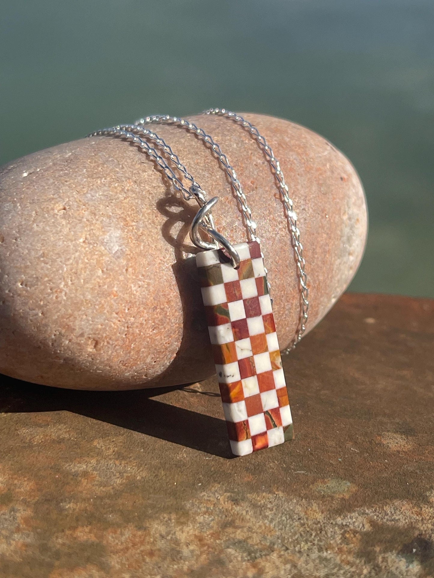 Fused gemstone necklace on recycled sterling silver. Ethical jewellery, lStunning unique jewellery. Unusual pendants.