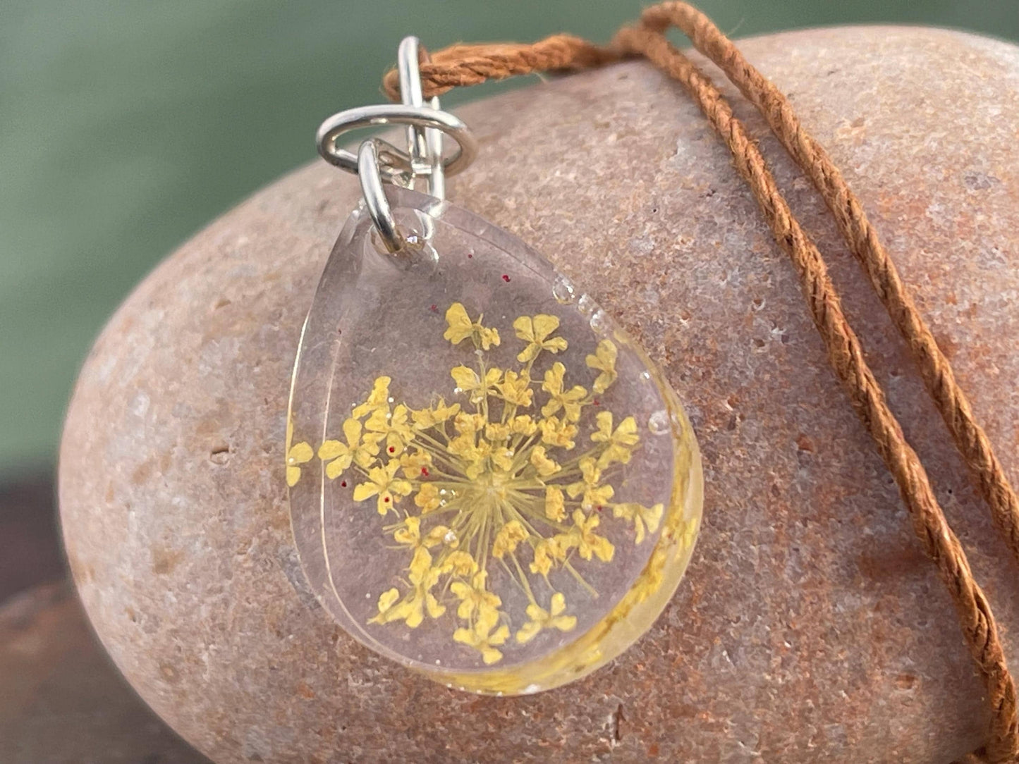 Handmade parsley pendant wrapped in recycled sterling silver. Romantic handmade jewellery. Eco friendly jewellery. Ethical jewellery.