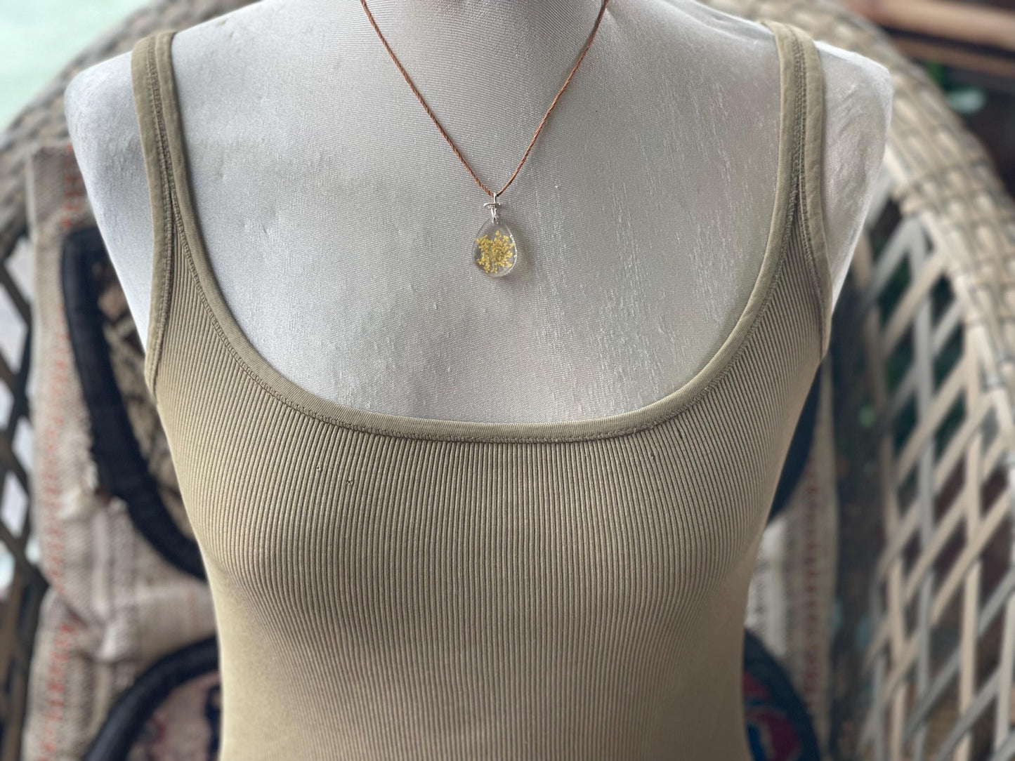 Handmade parsley pendant wrapped in recycled sterling silver. Romantic handmade jewellery. Eco friendly jewellery. Ethical jewellery.