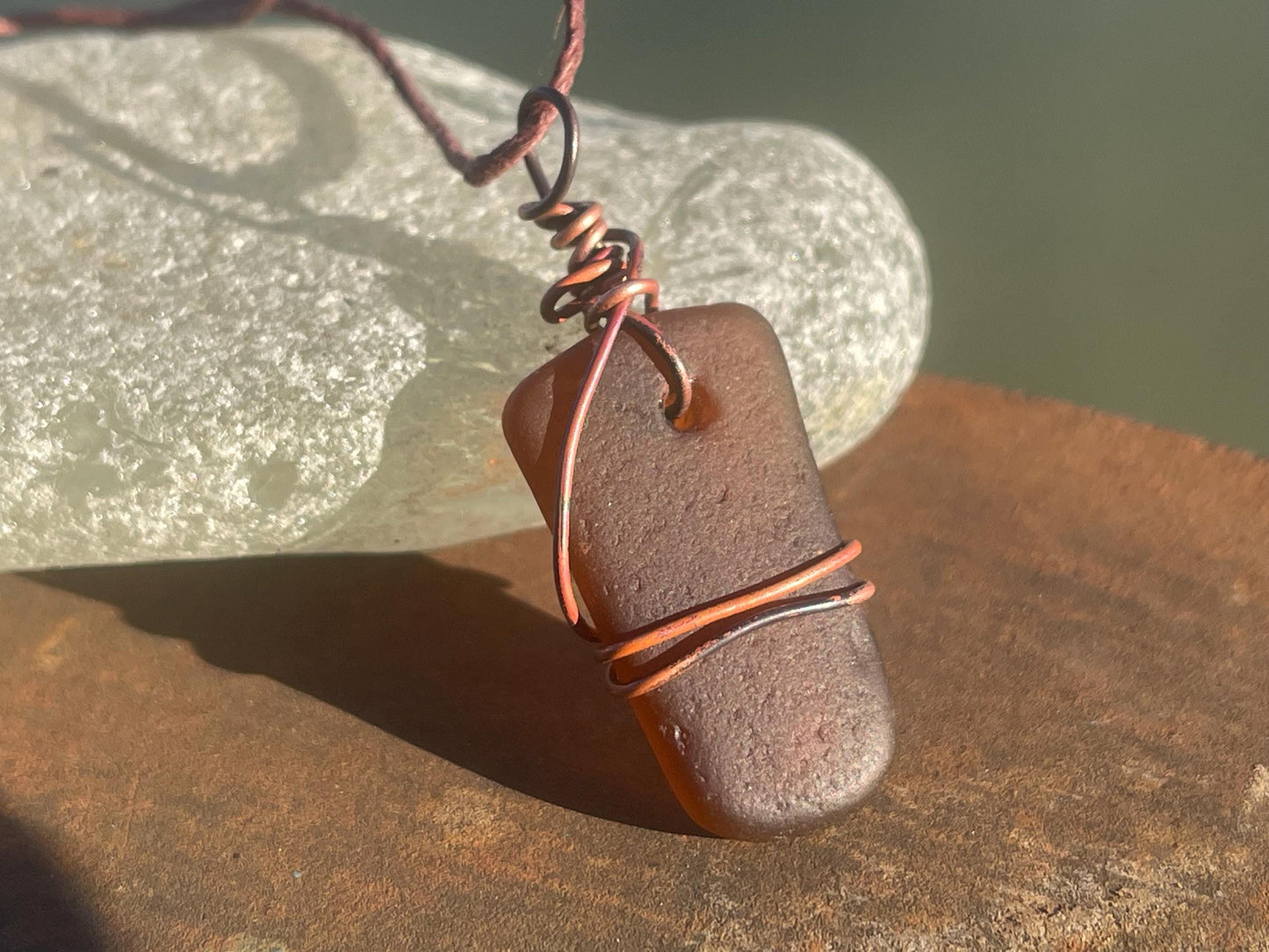 Sea glass necklace. Recycled necklace, gift for him. Ethical jewellery. Sea glass pendant. Eco friendly necklace. Eco friendly jewellery.