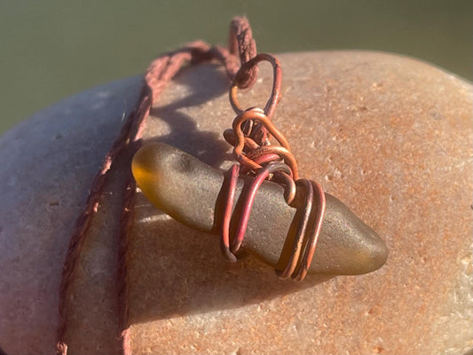 Sea glass necklace. Recycled necklace, gift for him. Ethical jewellery. Sea glass pendant. Eco friendly necklace. Eco friendly jewellery.