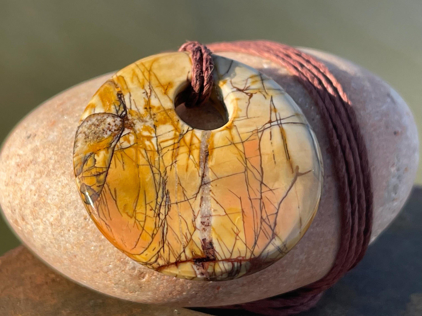 Picasso jasper gemstone necklace. Ethical jewellery, yellow gemstone pendants. Stunning unique jewellery. Unique gifts. Unique necklace.