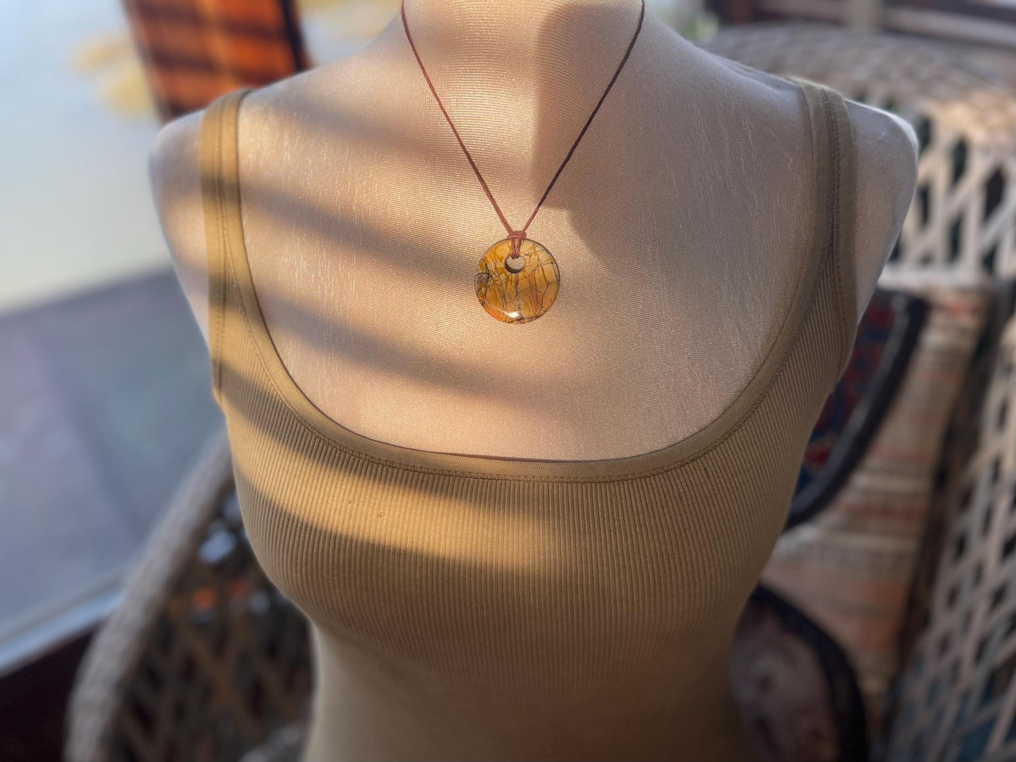 Picasso jasper gemstone necklace. Ethical jewellery, yellow gemstone pendants. Stunning unique jewellery. Unique gifts. Unique necklace.