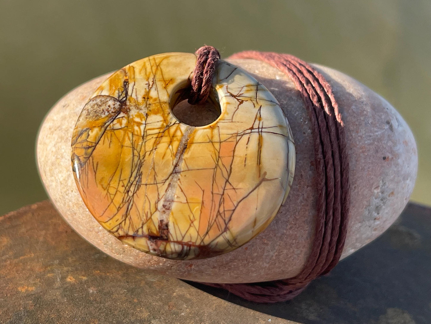 Picasso jasper gemstone necklace. Ethical jewellery, yellow gemstone pendants. Stunning unique jewellery. Unique gifts. Unique necklace.