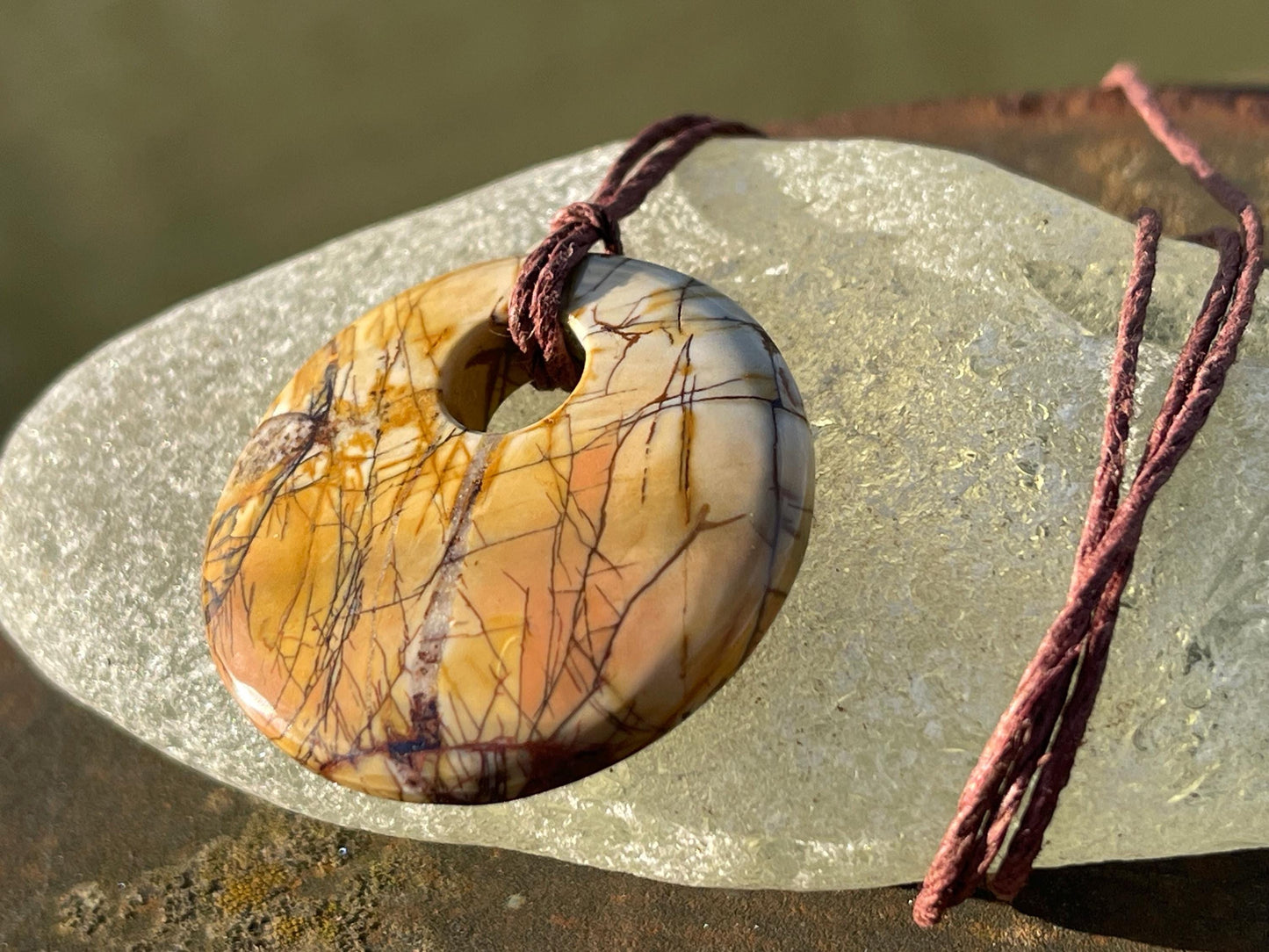 Picasso jasper gemstone necklace. Ethical jewellery, yellow gemstone pendants. Stunning unique jewellery. Unique gifts. Unique necklace.