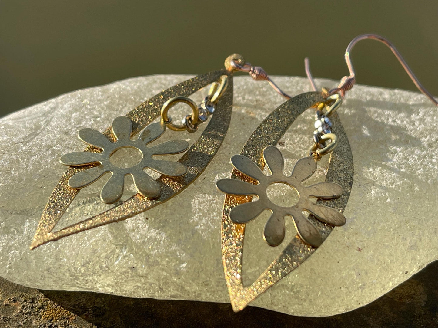Gold tone festive earrings, Christmas jewellery, ethical jewellery, Christmas earrings, romantic gifts, sparkly earrings.