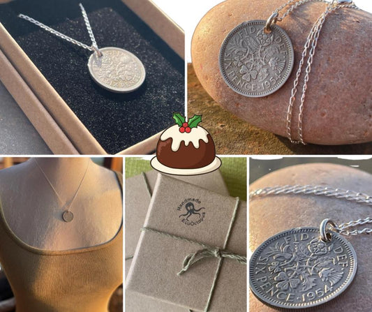 Lucky sixpence necklace on a recycled sterling silver chain. Eco friendly jewellery. Unique silver necklace.