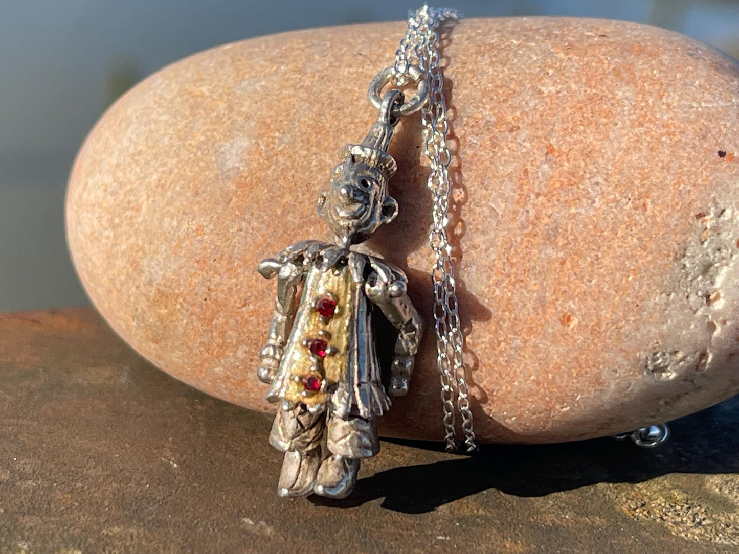 Articulated clown necklace, clown jewellery. Ethical jewellery. Eco friendly gift for her, vintage necklace, articulated necklace