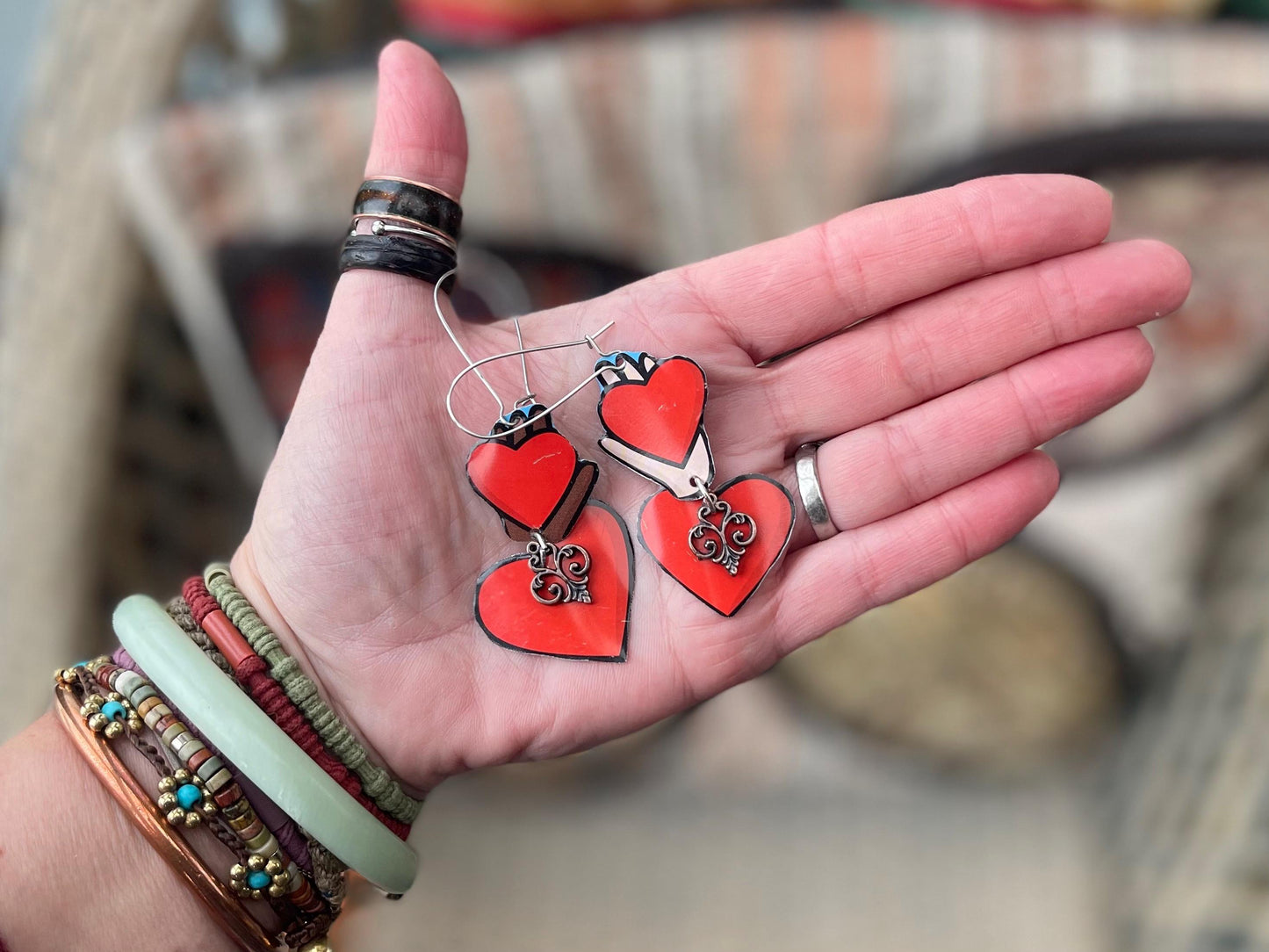 Recycled earrings, heart jewellery, recycled jewellery, heart earrings, eco friendly jewellery, boho gift for her, ethical jewellery