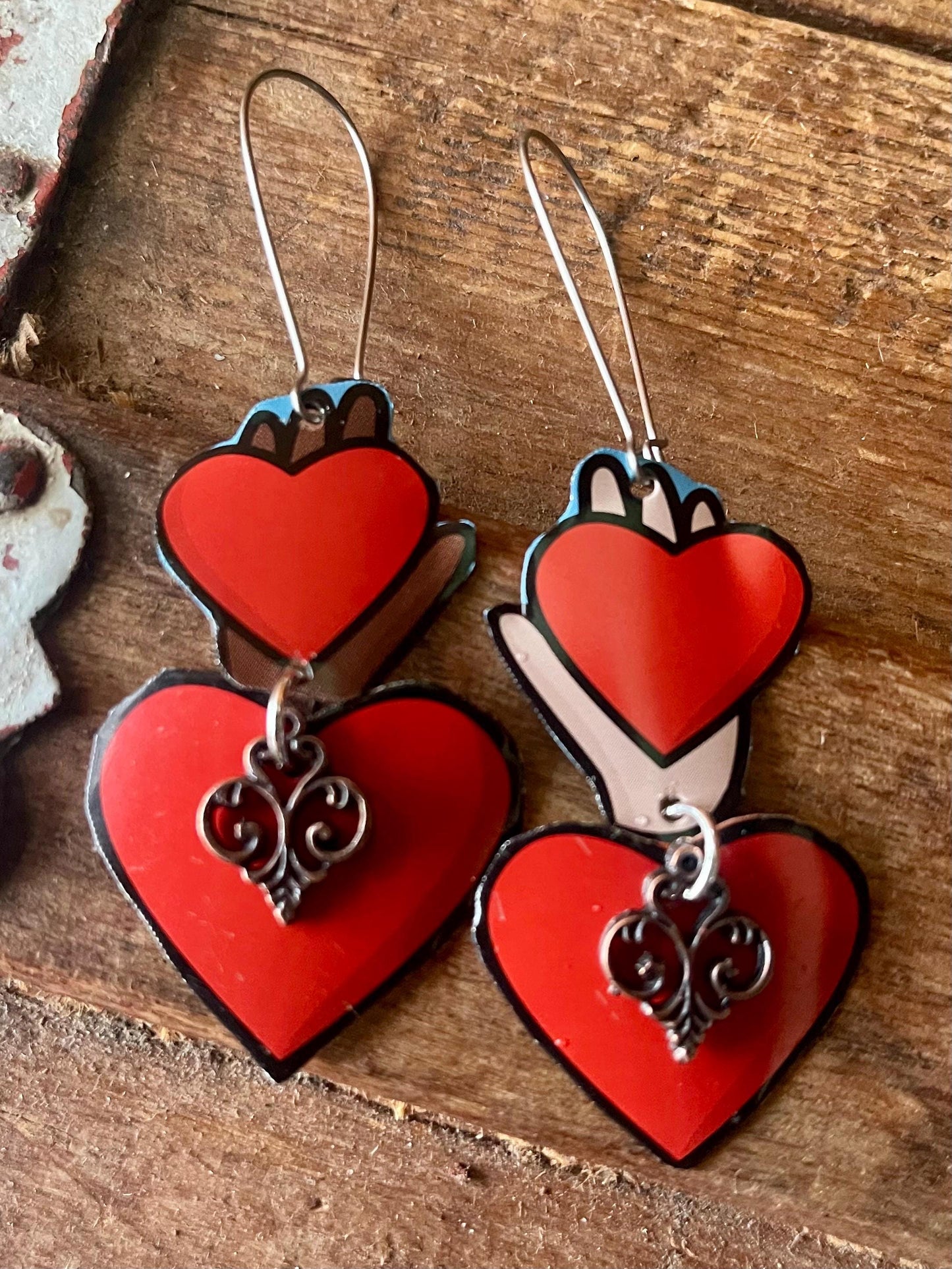 Recycled earrings, heart jewellery, recycled jewellery, heart earrings, eco friendly jewellery, boho gift for her, ethical jewellery