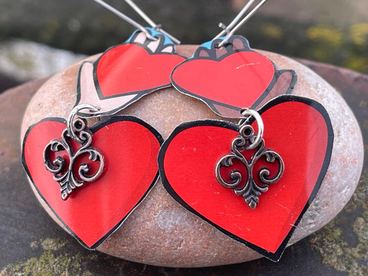 Recycled earrings, heart jewellery, recycled jewellery, heart earrings, eco friendly jewellery, boho gift for her, ethical jewellery