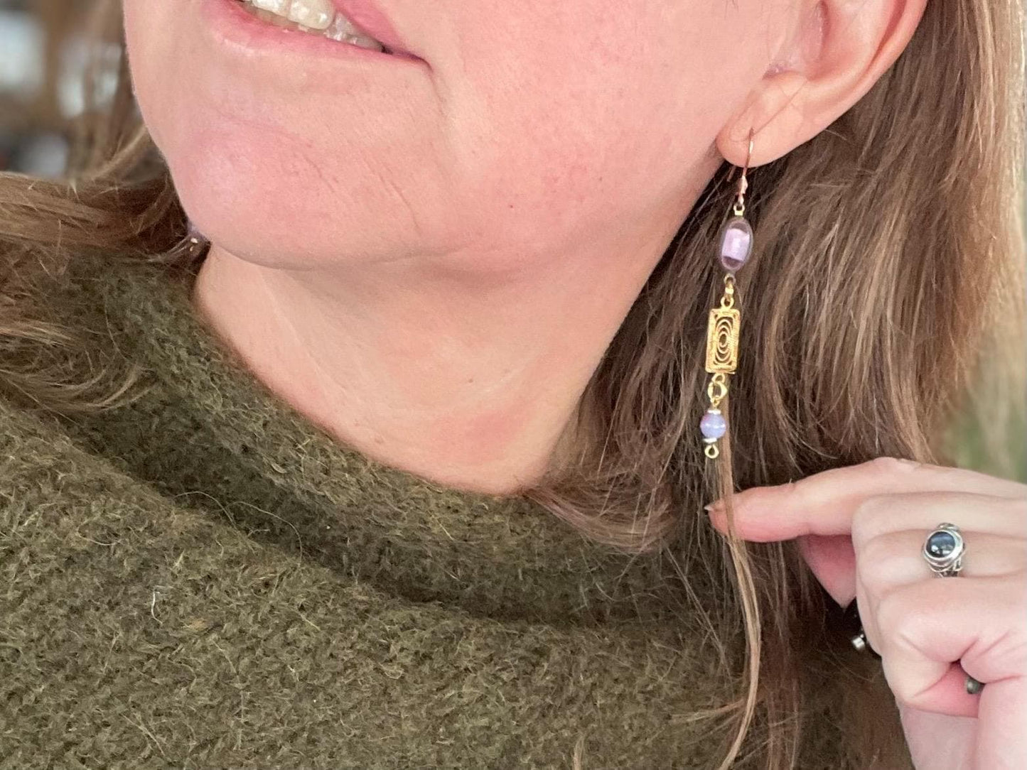 Beautiful pink & gold vintage earrings. Eco friendly jewellery made from stunning vintage beading. Eco friendly earrings. Ethical jewellery.