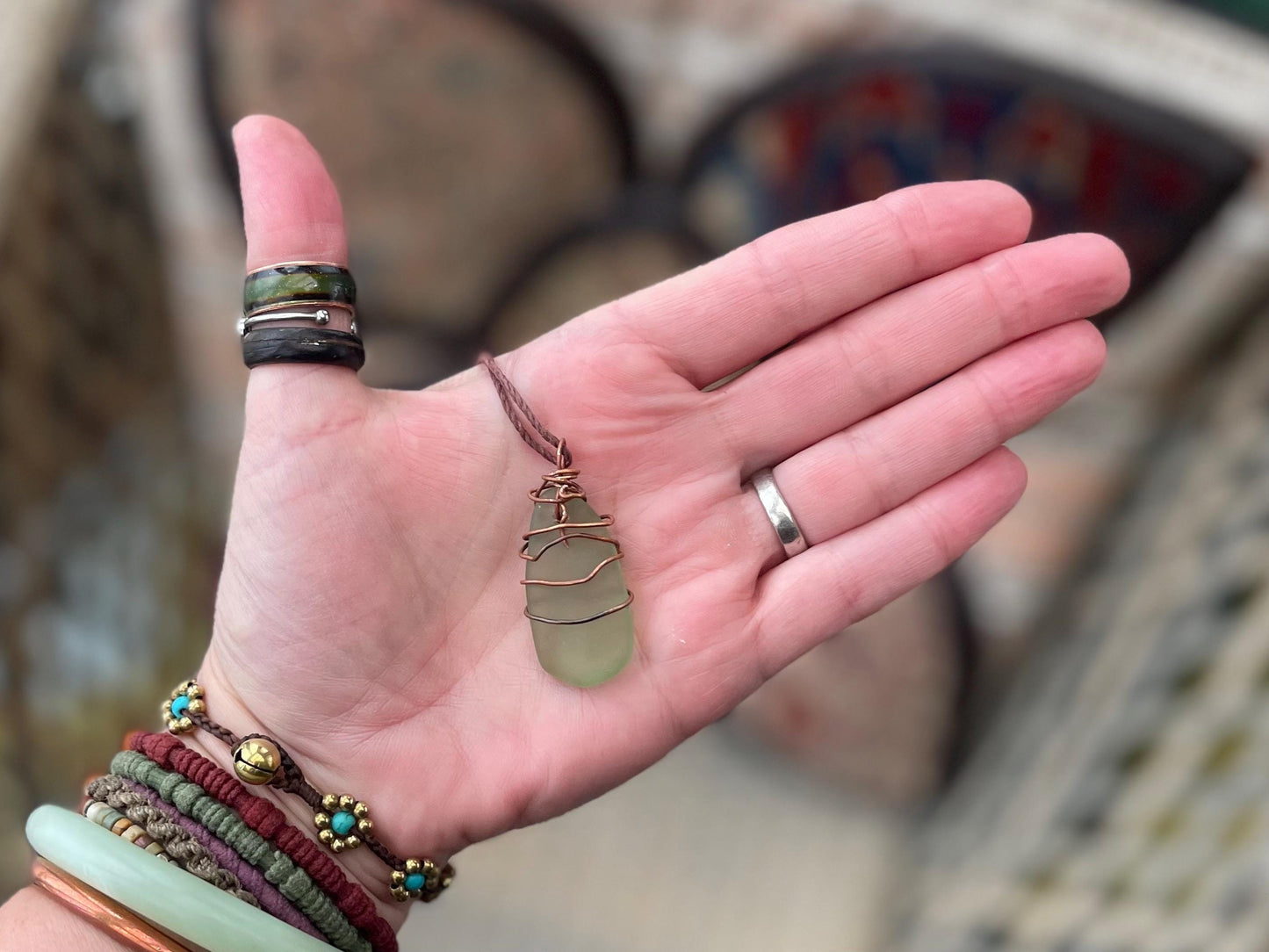 Eco friendly sea glass necklace. Ethical jewellery, boho necklace, unusual gift for him, gift for man, boho necklace, sea glass jewellery