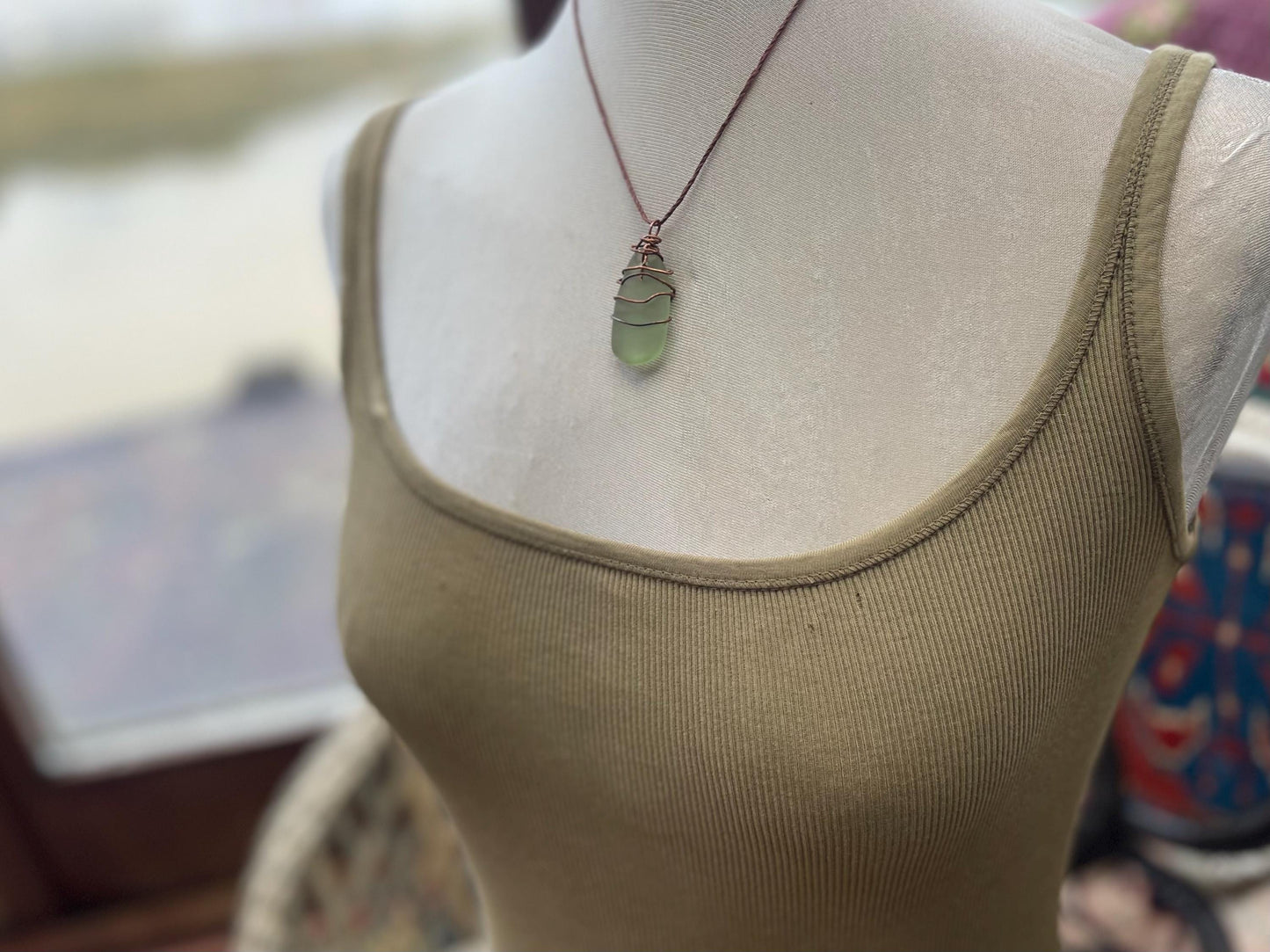 Eco friendly sea glass necklace. Ethical jewellery, boho necklace, unusual gift for him, gift for man, boho necklace, sea glass jewellery