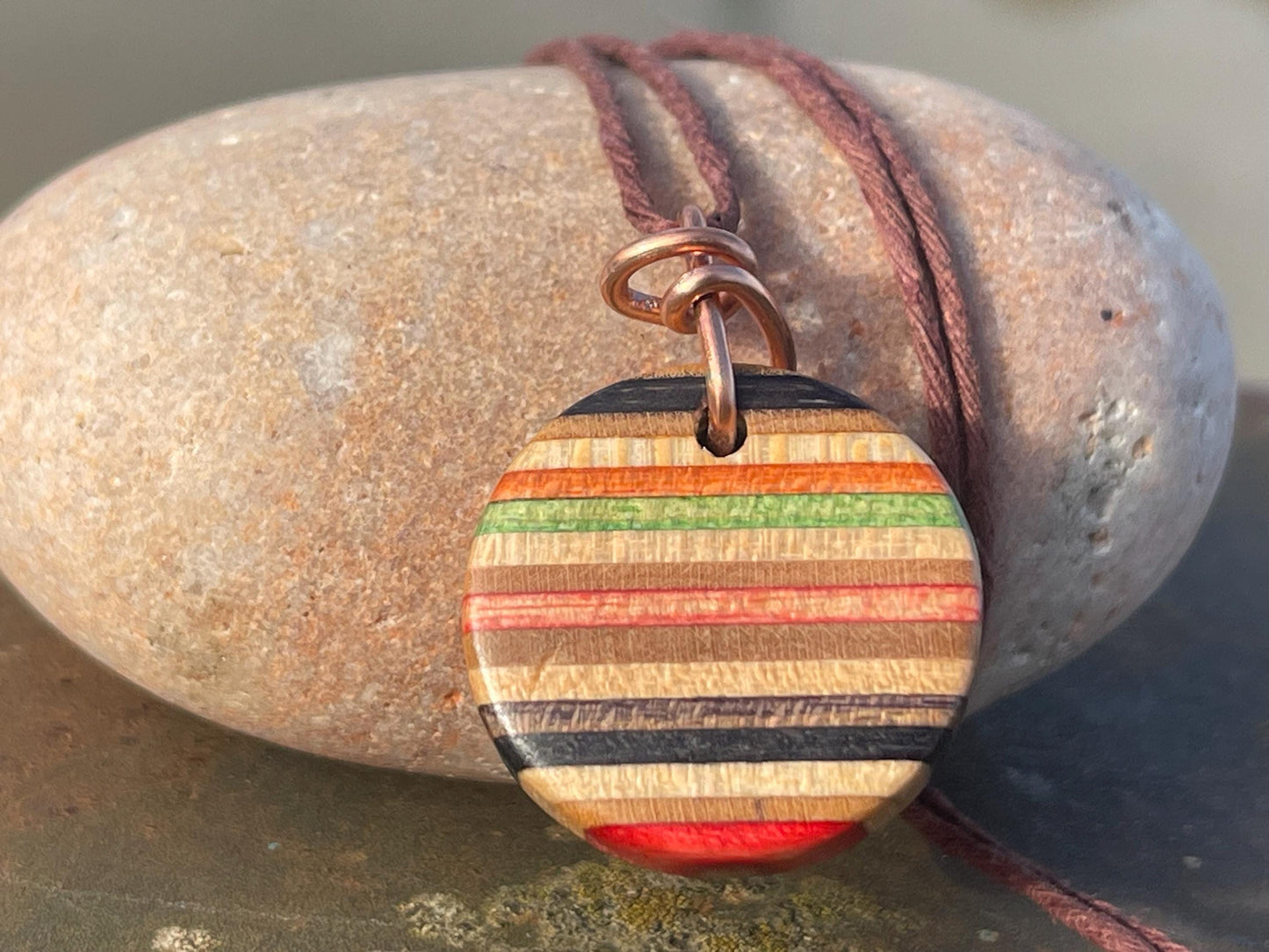 ORANGE Handmade pendant made from old skateboards. Skateboard necklace. Unique gifts for men. Sustainable jewellery. Eco friendly jewellery.