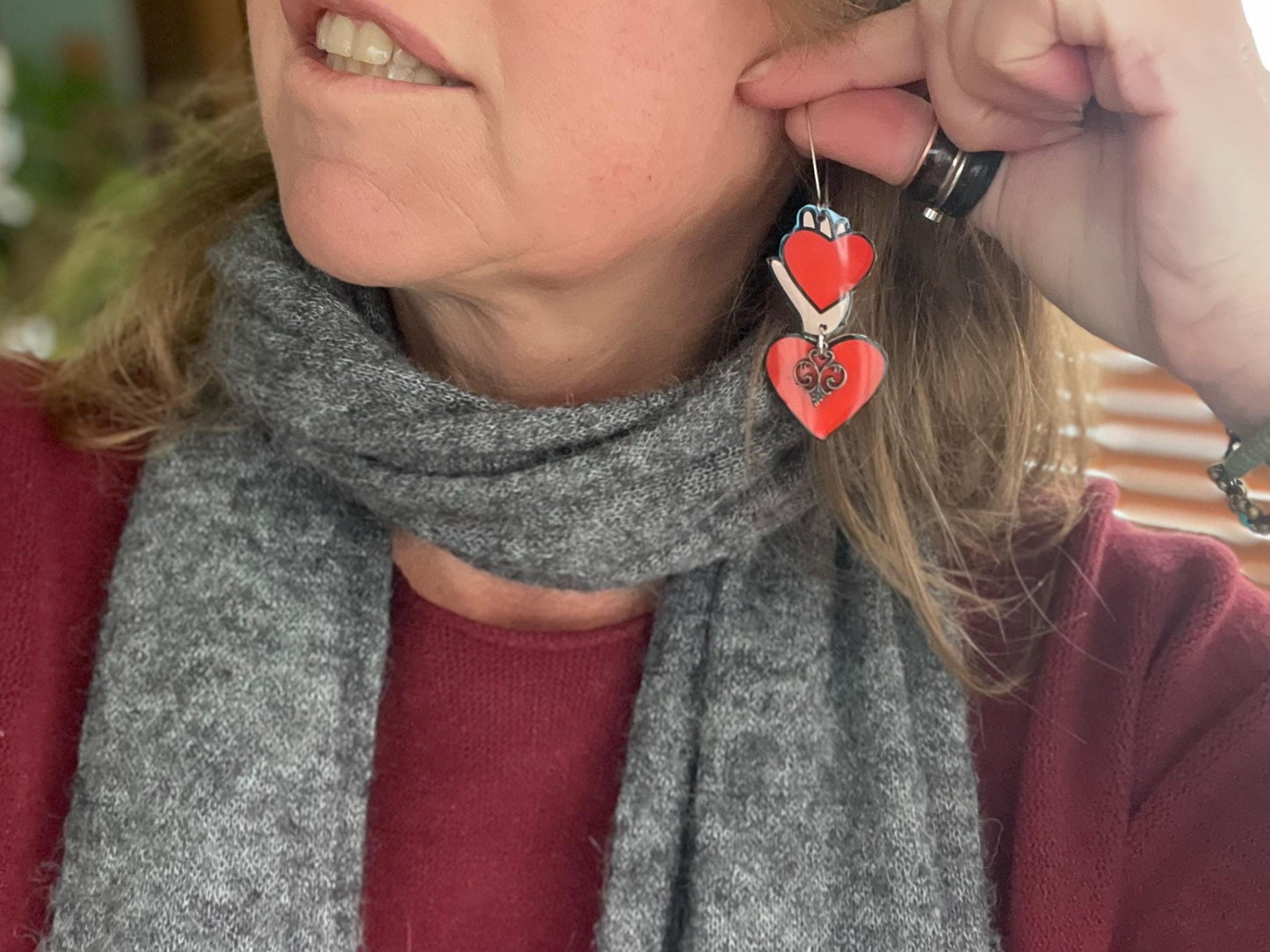 Recycled earrings, heart jewellery, recycled jewellery, heart earrings, eco friendly jewellery, boho gift for her, ethical jewellery