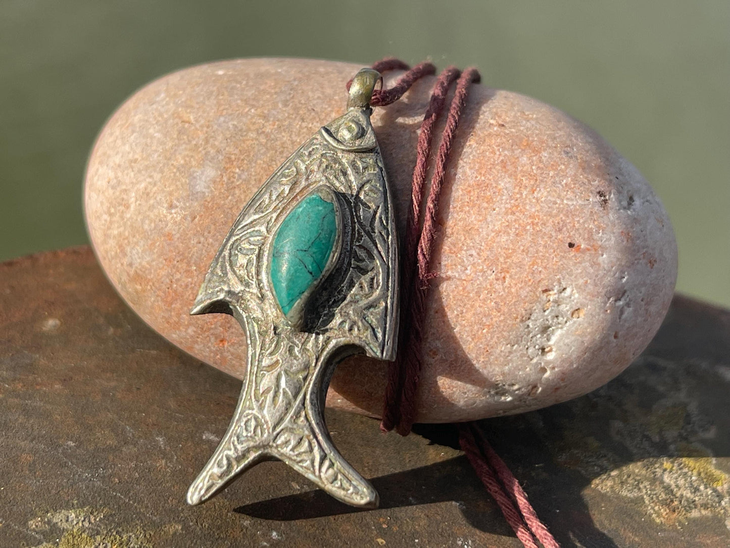 Gypsy jewellery, fish necklace, turquoise necklace, vintage jewellery, ethical jewellery, fish pendant, boho necklace, unique turquoise fish