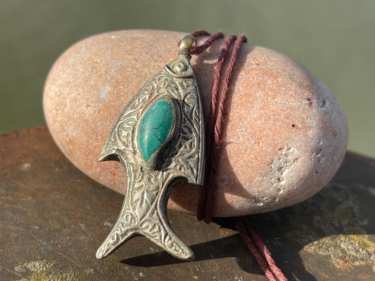 Gypsy jewellery, fish necklace, turquoise necklace, vintage jewellery, ethical jewellery, fish pendant, boho necklace, unique turquoise fish