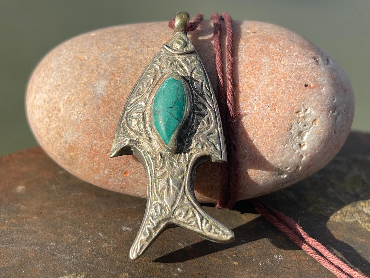 Gypsy jewellery, fish necklace, turquoise necklace, vintage jewellery, ethical jewellery, fish pendant, boho necklace, unique turquoise fish