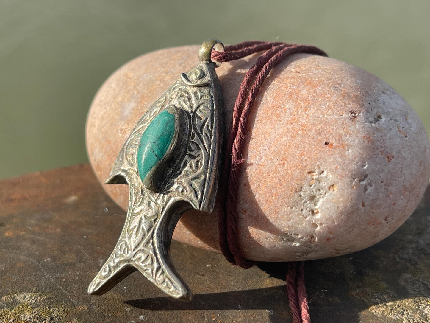 Gypsy jewellery, fish necklace, turquoise necklace, vintage jewellery, ethical jewellery, fish pendant, boho necklace, unique turquoise fish