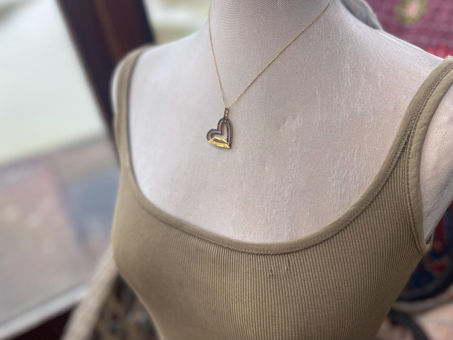 Vintage heart necklace, gold heart jewellery, blue hearts, ethical jewellery. Eco friendly jewellery. Ethical jewellery. Romantic gifts.