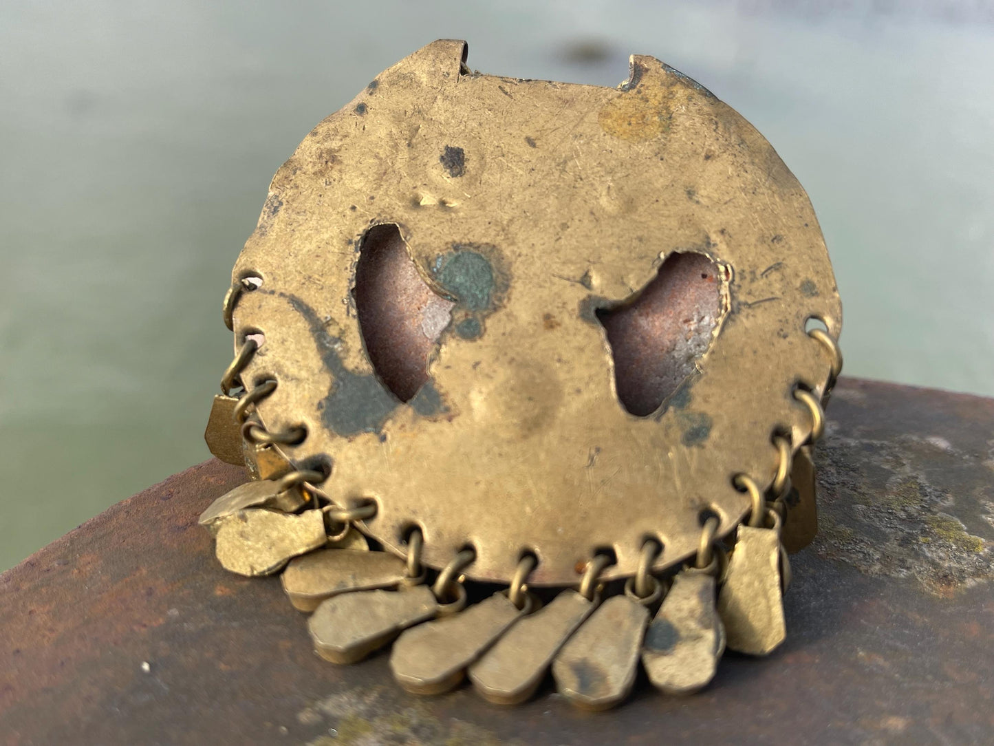 Vintage enamel and brass necklace, tribal jewellery. Unusual vintage pendants. Vintage jewellery. Unique necklaces. Unusual heart necklace