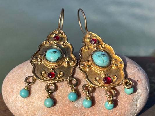 Unusual vintage jewellery, gold vintage earrings, blue jewellery, ethical jewellery, gypsy earrings, romantic gifts, eco friendly jewellery