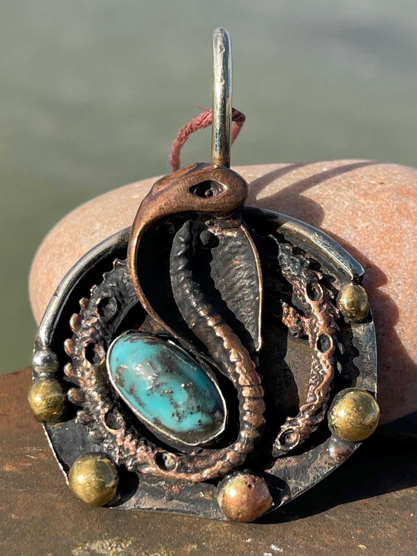 Snake necklace, turquoise necklace, vintage jewellery, ethical jewellery, snake pendant, boho necklace, unique turquoise snake.