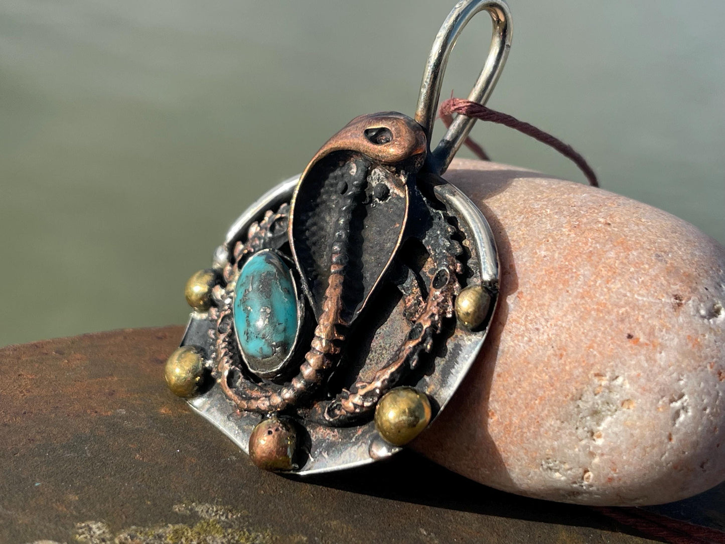 Snake necklace, turquoise necklace, vintage jewellery, ethical jewellery, snake pendant, boho necklace, unique turquoise snake.